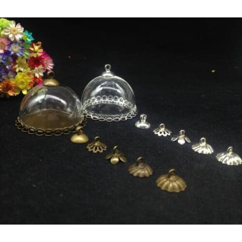 20ets/lot 30mm hollow half Glass dome cover double lace base cap glass vial pendant DIY glass globe bubble necklace jewelry gift