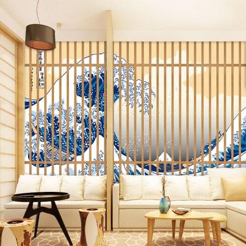 3D Japanese sushi restaurant wallpaper Japanese push-pull paper door decoration and fengukiyo restaurant decorative murals