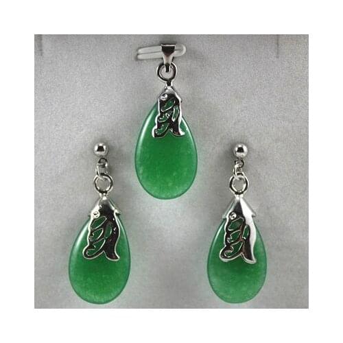 5 colors-lovely green/blue/purple/yellow/red jade 18KGP pendant earring set