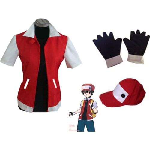 Anime Pocket Monster Trainer Red Cosplay Costume Ash Ketchum Adults and children Costume