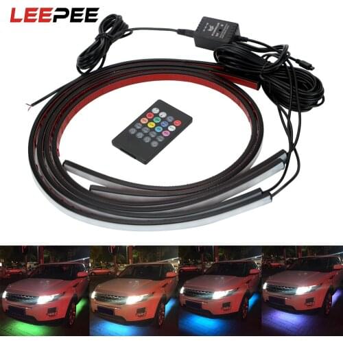 LEEPEE Car Bottom Atmosphere Lamp Underbody Decorative Light Music Active Sound Control Auto LED Strip Neon Light 4x 8 Colors