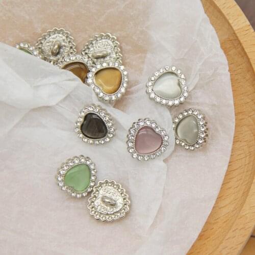 Vintage Heart Rhinestones Metal Women Shirt Decorative Buttons For Clothing Dress High Quality Sewing DIY Accessories Wholesale