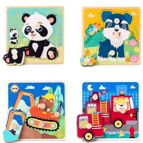 Wooden 3d Puzzles Baby Toy Panda ontessori Materials Educational Toys For Children Kawaii Animals Bricks Kids Learning Toys