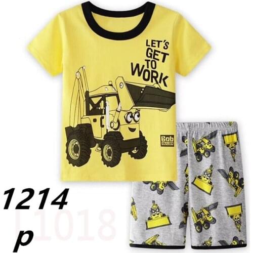 Children Excavator Pajamas For Boys 2021 Summer Cotton Pyjamas Set Kids Pijama Short Sleeve Underwear Home Wear Sleepwear Suits