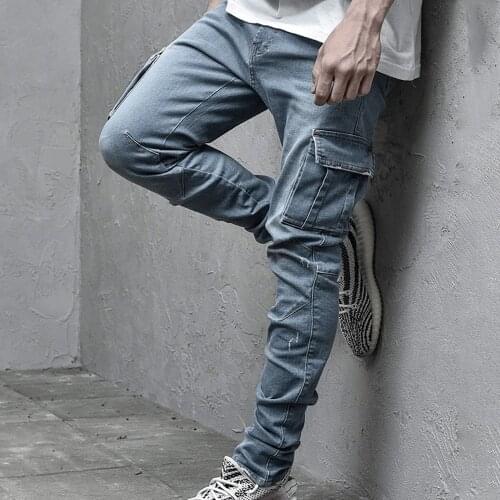 Denim Pants Solid Color Slim Pockets Male Bottoms Skinny Jeans Men Long Trousers Autumn 2020 Fashion Mens Jeans