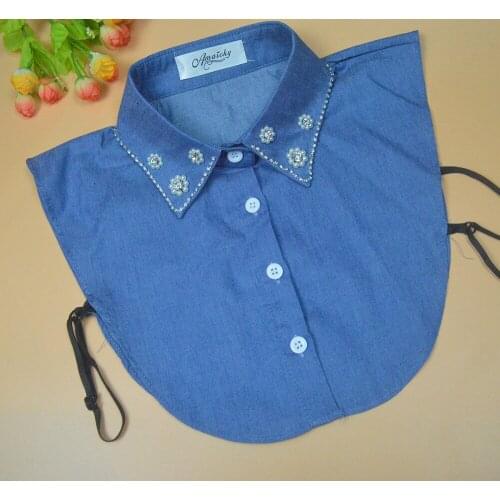 Europe fake collar bead half saving shirt female Chiffon ladies Detachable Collar Cowboy fake collar shirt women fashion