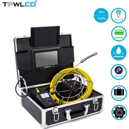 17mm Industrial Pipe Inspection Camera System with 7 Inch LCD 6pcs LED Light 20M Cable Endoscope Sewer Video Camera