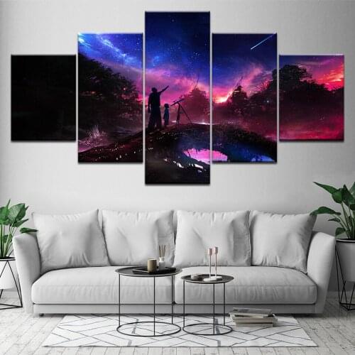 Canvas Painting meteor and start night view Wall Art Pictures 5 Pieces Modular Wallpapers Poster Print living room Home Decor