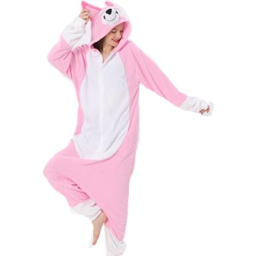 HKSNG 2021 New Arrival Adult Animal Pink Husky Kigurumi Onesies Blue Pajamas Cartoon Christmas Halloween Party Jumpsuits