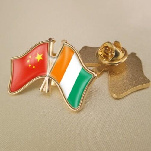 China and Cote D'Ivoire Crossed/Double/Friendship Flags Lapel Pins/Brooch/Badges