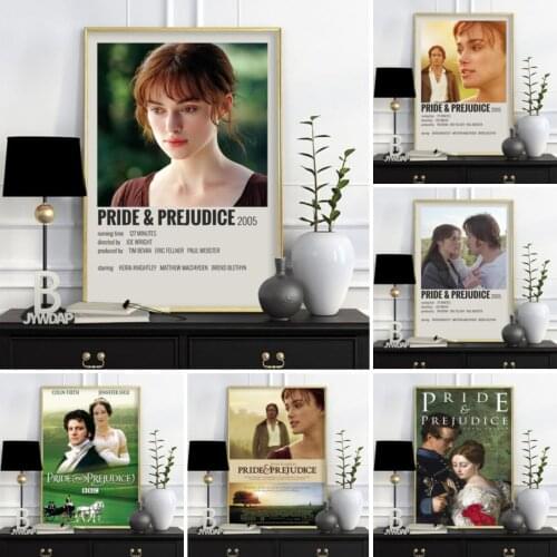 Pride and Prejudice Book & Movie Poster Prints Jane Austen Gifts Vintage Wall Art Canvas Painting Picture Home Room Wall Decor