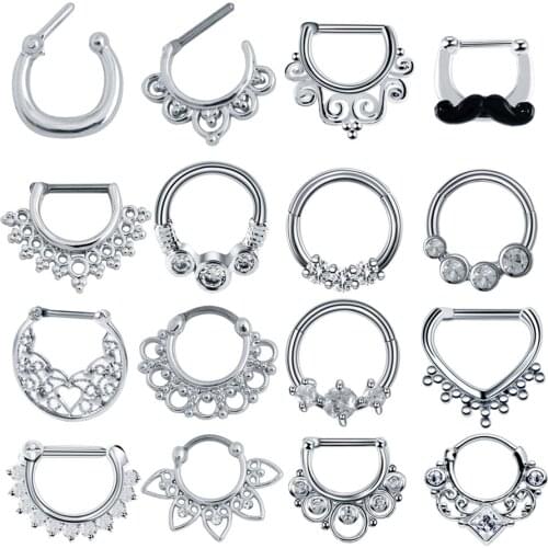 1Pc Tribal Fan Nose Septum Clicker Piercing Rings 16G CZ Gem Flower Ear Septums Helix Tragus Sexy Body Piercings Jewelry