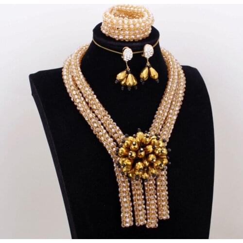 Dudo Dubai Jewelry Sets Gold & Black Crystal Fine Jewellery Set For Nigerian Weddings African Bridal Necklace Set 3 Pieces