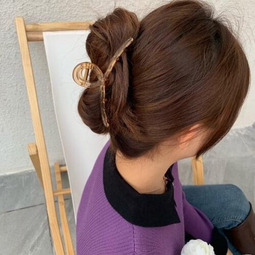 Korean Hair Claws Clamp Hollow Geometric Square Transparent brown Pattern Ponytail Hair Grabbing Clip for Women Hair Accessories