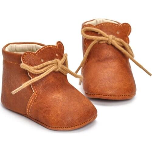 Lovely Little Brown Bear Shape Leather Boots Newborn Baby Boy Girl Crib Shoes Toddler Soft Sole Leather Sneakers Prewalker