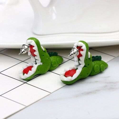 Cute Soft Pottery Ear Studs Suitable for Women and Girls 3D Piranha Animal Cartoon Biting Ear Stud Earrings