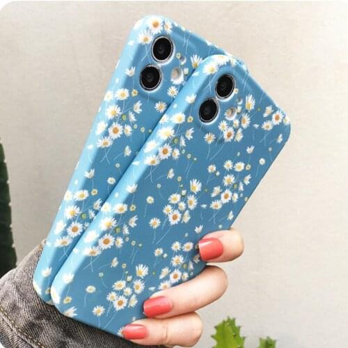Fashion Daisy Flower Pattern Phone Case for iPhone 11 12 Mini Pro Max XS Max X XR 7 8 Plus Soft Liquid Silicone Shockproof Case