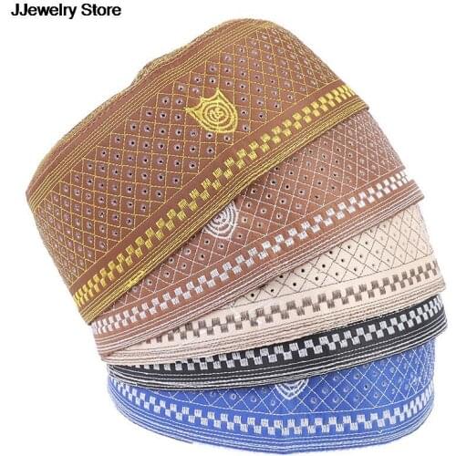 Muslim Hats Cotton Embroidery Arab Men Prayer Hat Musliman Turban Man Hijab Bonnet Saudi Arabian Islam Jewish India Caps