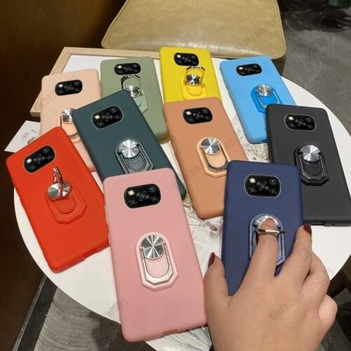 Soft Silicone Ring Stand Phone Case For POCO X3 Pro NFC Case For Xiaomi 11 Ultra 10T Lite Solid Color Shockproof Back Cover Capa