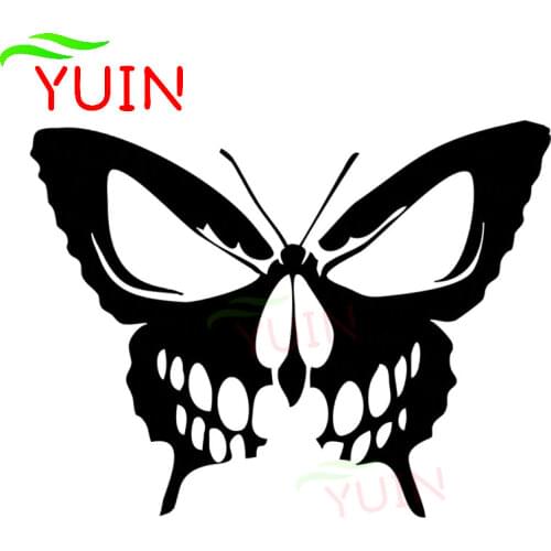 Butterfly Skull Horror Rock Car Sticker Window Decoration Fashion PVC Waterproof Sunscreen Decal Black/White/Red/Laser/Silver