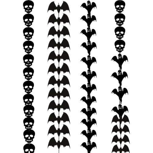 Non-woven Halloween Bat Skull Ghost String DIY Hanging Pendant Home Bar Party Festive Atmosphere Ornament Decorations Black