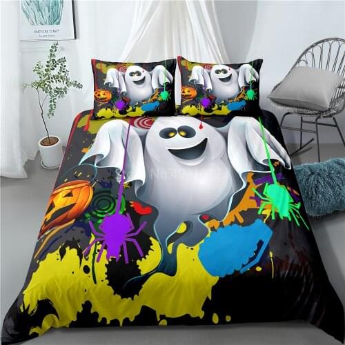 New 3D Cartoon Pumpkin Lantern Castle Printed Bedding Set Fashion Halloween Bedroom Decoration Comfortable Duve Cover Pillowcase