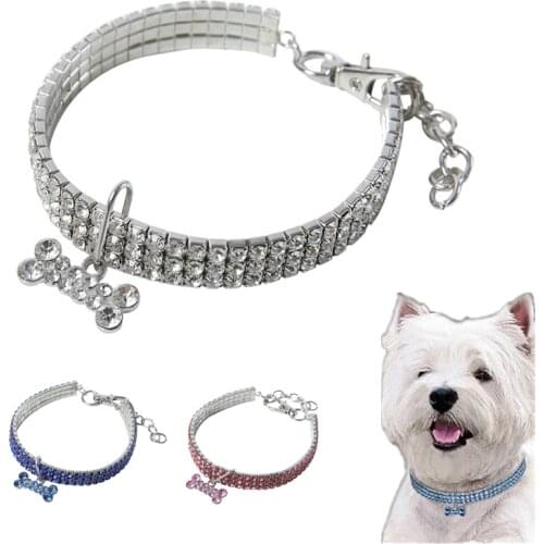 Bling Crystal Diamond Dog Collar Puppy Pet Shiny Full Rhinestone solid necklace Size for small medium dogs Collars Pet Supplies