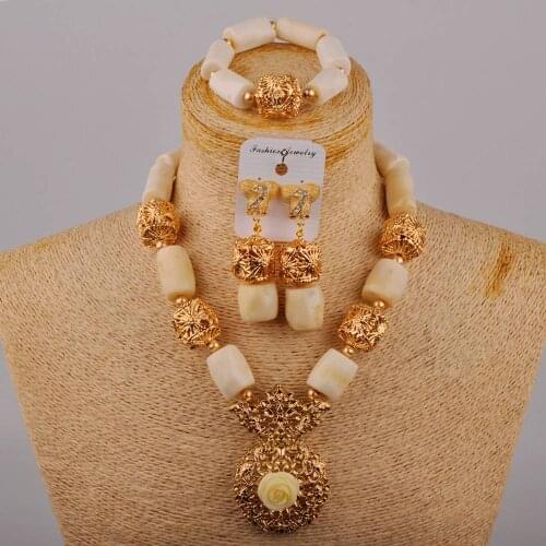 Natural White Coral Bead Necklace African Wedding Wedding Jewelry Nigerian Bride Wedding Dress Accessories Jewelry Set AU-430