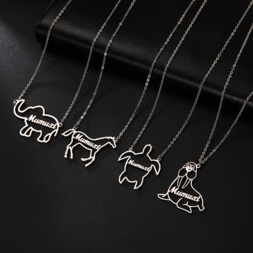 Sipuris Stainless Steel Custom Name Animal Necklace Unique Jewelry Gift Custom Unicorn Horse Elephant Tortoise Sea Lion Necklace