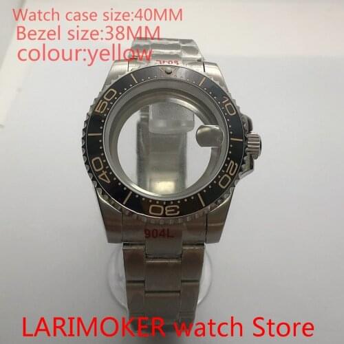 Suitable for NH35 NH36 Miyota8215 40mm sapphire glass 904L stainless steel case transparent back with rotating bezel yellow