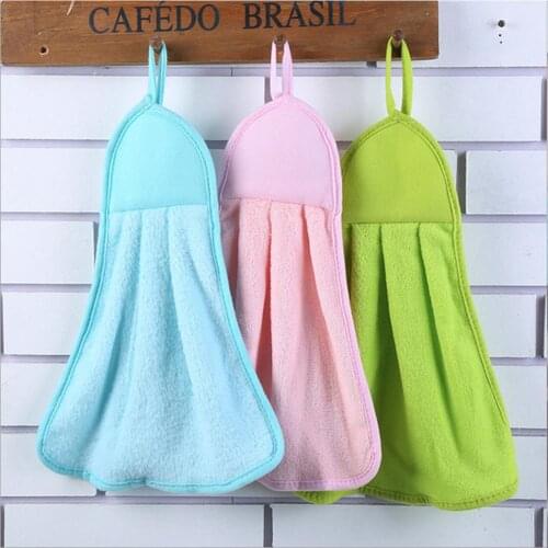 Hand Towels Coral Fleece Solid Color Soft Absorbent Hanging Kitchen Bathroom Hand Towels 44*28cm