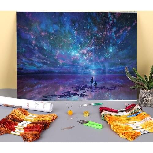 Nature Landscape Printed Fabric 11CT Cross Stitch DIY Embroidery Kit DMC Threads Painting Knitting Hobby Handicraft Stamped