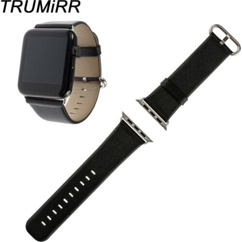 Genuine Leather Band 22mm 24mm for iWatch Apple Watch 38mm 42mm Watchband Strap Bracelet with Connector Adapter Black Brown Red