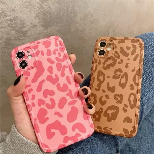 Luxury Pink Leopard Print Phone Case For iPhone 12 11 Pro XR X XS Max 7 8 Plus Fashion Soft Silicone Back Phone Cover Case Coque