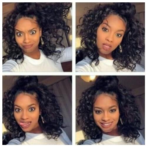 Synthetic Short Kinky Curly U Lace Wigs Black Color with Baby Hair Heat Resistant Glueless Lace Wigs for Black Women 14inch