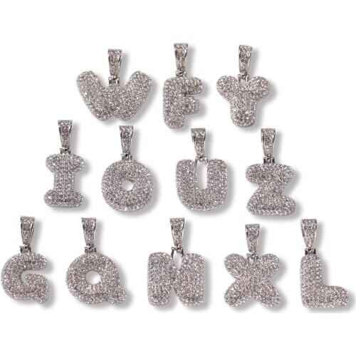 Hip Hop Mens Stainless Steel Full Rhinestone 26 Letter Pendant Vacuum Plating Bubble Letter Pendant