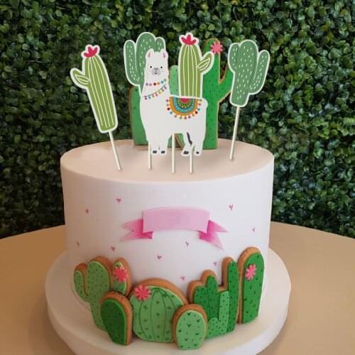 Funny Alpaca cake topper for home party decoration alpaca party supplies summer birthday cactus Lama house decor cake baking