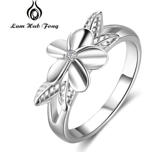 Elegant Flower & Leaf Rings for Women Fashion Female Finger Ring Size 6 7 8 Wedding Jewelry Gift for Women (Lam Hub Fong)
