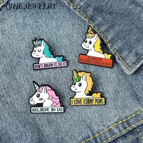 Dialog Enamel Pins Anime Icons Funny Letter Lapel Pin Cute Horse Colorful Horn Animal Badges For Clothes Hat Bag