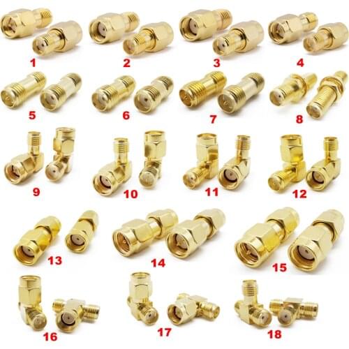 ALLiSHOP 1piece SMA Connector Adapter SMA RP-SMA Adapter Plug Jack Straight and 90° SMA Connectors Goldplated Brass For WIFI FPV