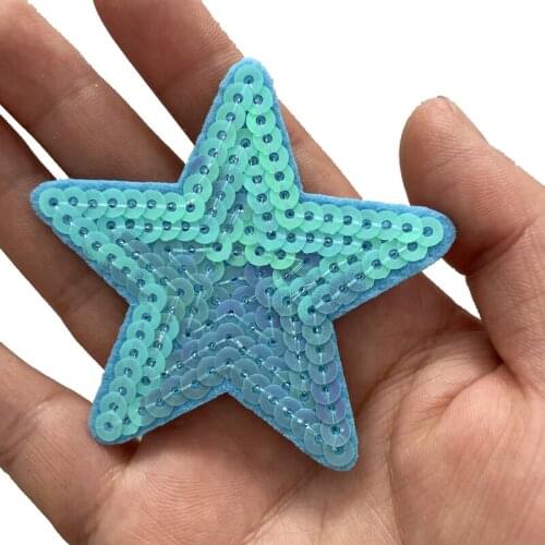 10 Pieces/LOT Blue Star Sequined Sew on Iron on Patches for Clothes Shoes Stars Sequins Applique Patch DIY Sewing Repair New