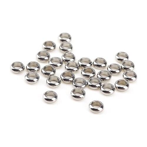 100pcs/lot 304 Stainless Steel Flat Round Spacer Rondelle Beads with 2 2.5 3 4 5 6mm Big Hole Fit DIY Handmade Jewelry Making