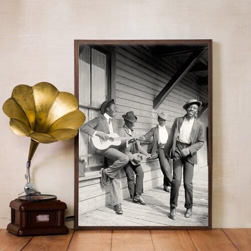 African American Vintage Photo Wall Art Poster Print Black White Picture Black Men Musician Canvas Painting Living Room Decor