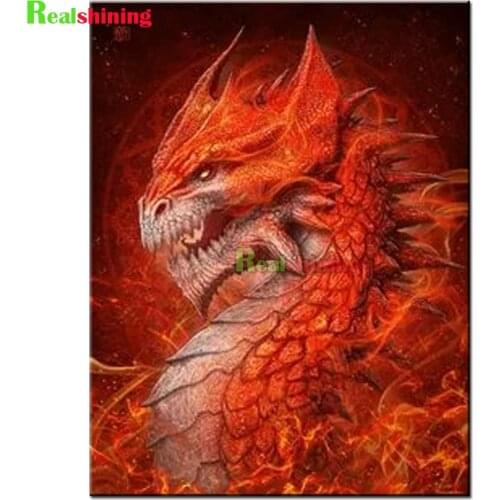 DIY Full square round diamond 5D Cartoons diamond painting Flame dragon embroidery Cross stitch home decor Rhinestones N2226