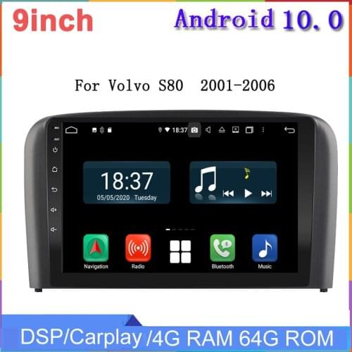 4G+128G android 10 car radio player for volvo S80 2001-2006 car multimedia gps navigation bluetooth wifi USB