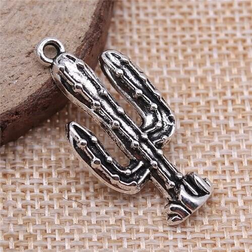 Free shipping 23pcs 16x33mm antique silver cactus charms diy retro jewelry fit Earring keychain hair card pendant accessories