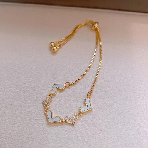 Exquisite Real Gold Filled Chain Zirconia Heart Bracelet for Women Simple Temperament Party Jewelry Accessories Anniversary Gift