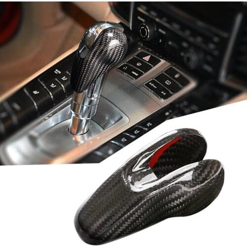 Gear Shift Knob Cover Trim Black Carbon Fiber Texture Fit For Porsche Macan Panamera 718 911 Boxster Cayenne Cayman
