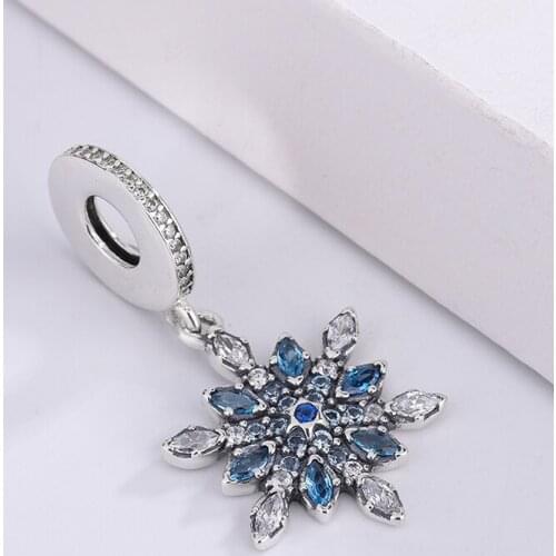 For Pandora 925 Sterling Silver Blue Zircon Christmas Present Snowflake Charms Bracelet Bead For Bracelet DIY Jewelry Making