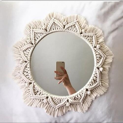 Home Decor Macrame Mirror Nordic Handmade Tapestry Makeup Mirror Compact Wall Mirror Bohemia Style Bedroom Decorative Mirrors